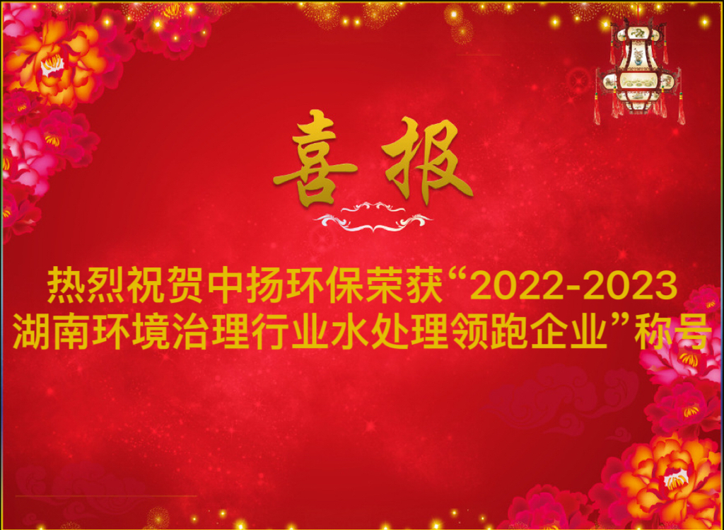 热烈祝贺中扬环保荣获“2022-2023湖南环境治理行业水处理领跑企业”称号